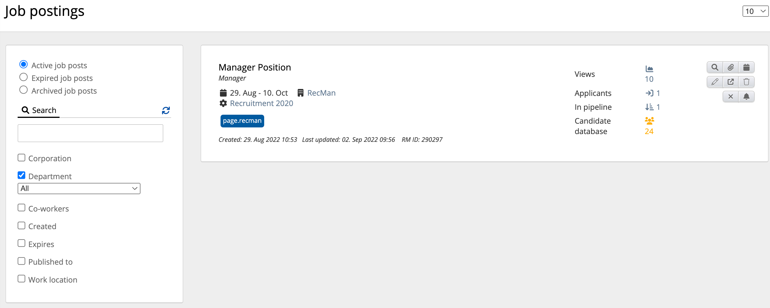 Creating and publishing a job post – RecMan